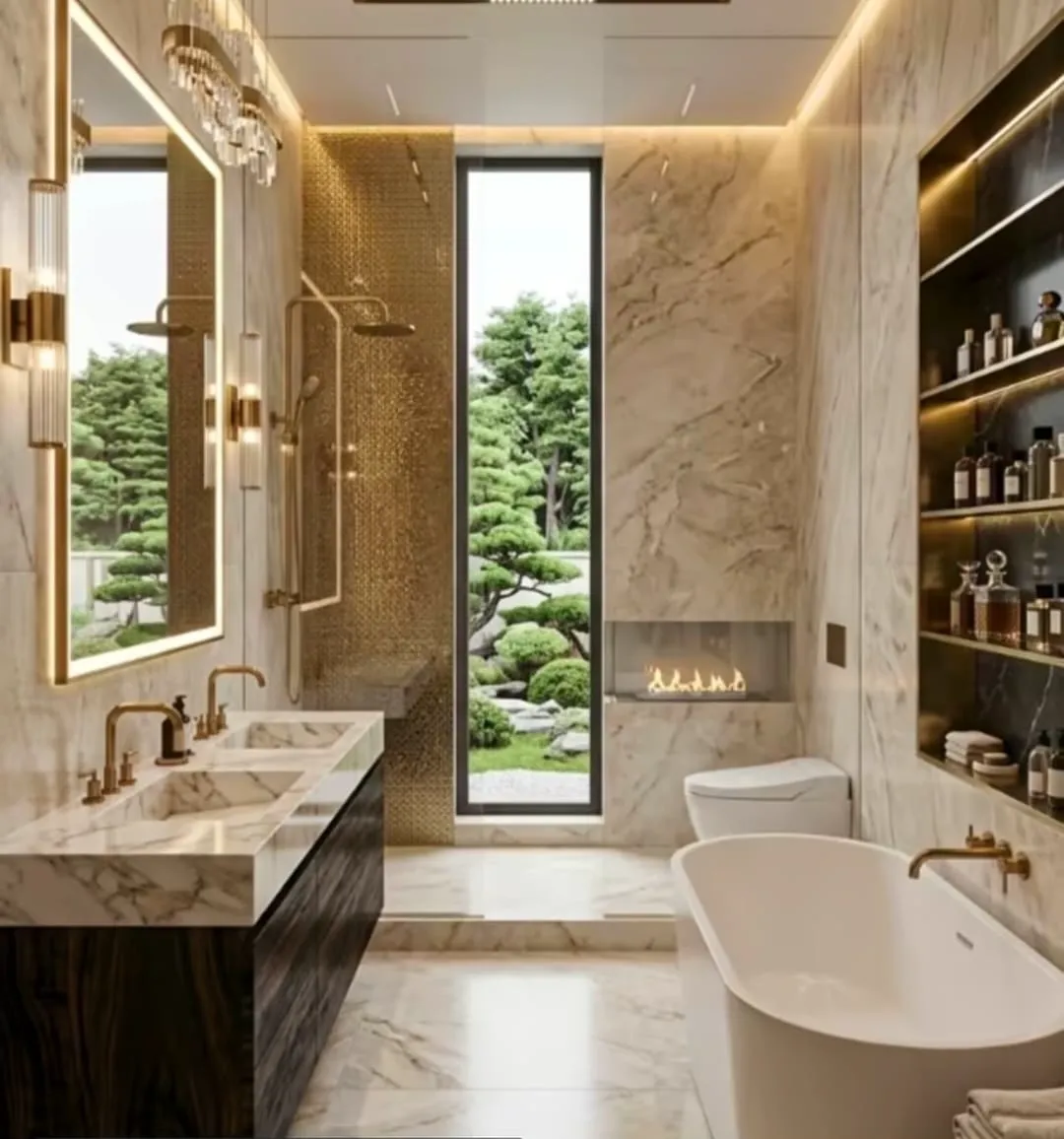 Salle de Bain Marbre et Laiton