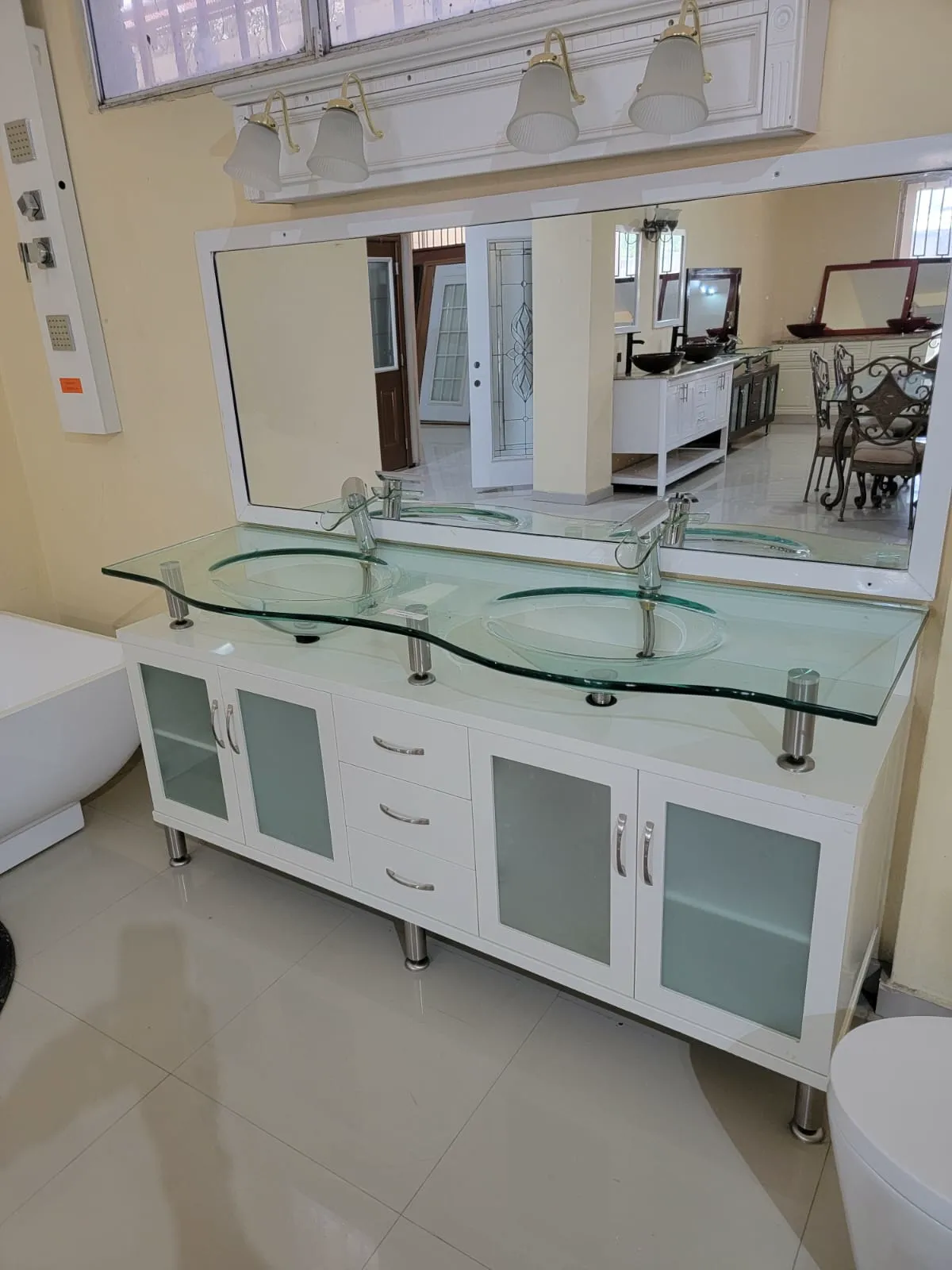 Meuble Double Vasque avec Plan en Verre