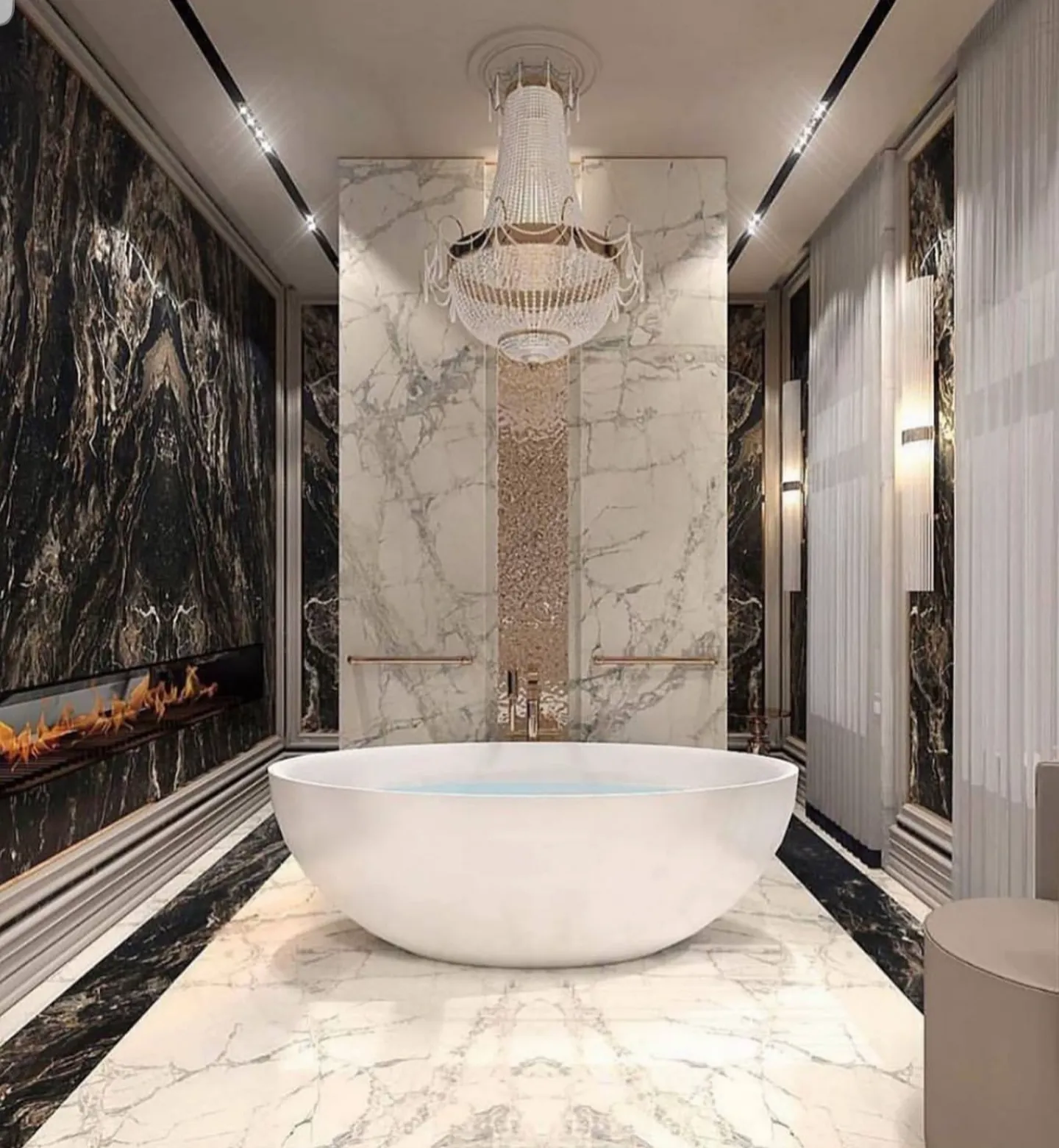 Salle de Bain Marbre Noir et Blanc